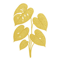 Fototapeta premium PNG Golden tropical leaves illustration.