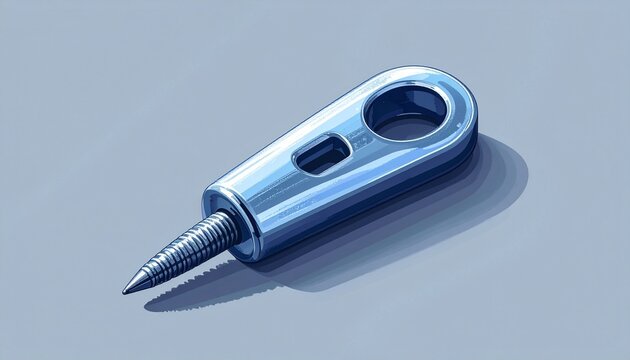 Close up of a metallic tool with a pointed tip and ring handle.