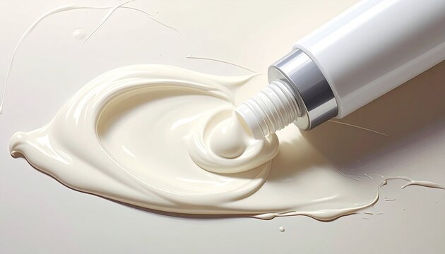 White cream being squeezed from a tube onto surface.