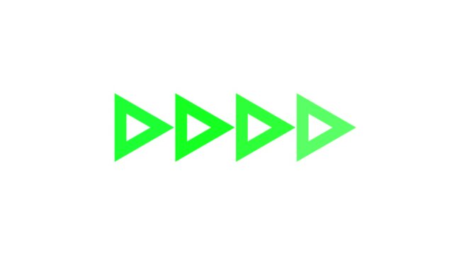 Green chevron arrows fade and shrink across a white background