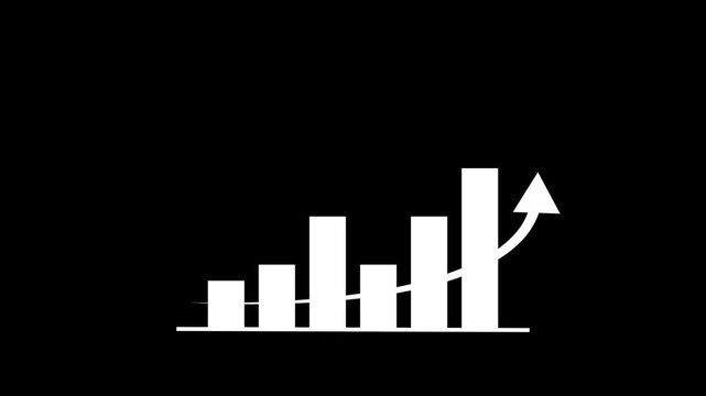 Bar graph progresses from flatline to upward trend on black background