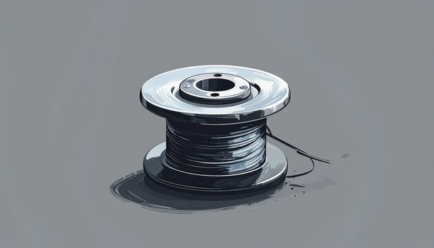 Spool of metal wire on gray background.