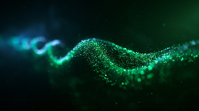 Glowing Green Particle Wave on Dark Background