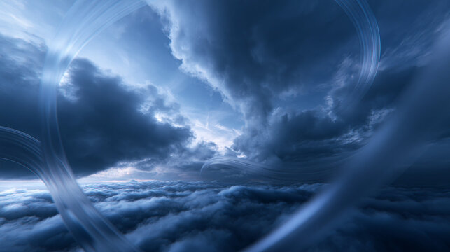 Dramatic Storm Clouds with Dynamic Energy Light Trails