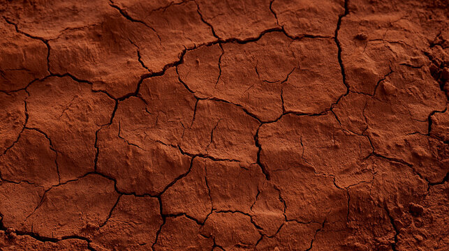 Dry Cracked Red Earth Texture Representing Drought and Climate Change