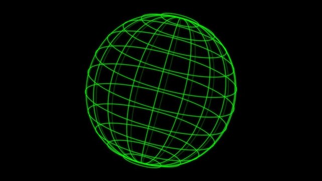 Digital green wireframe globe sphere Motion Graphic representing global network technology and data science visualization