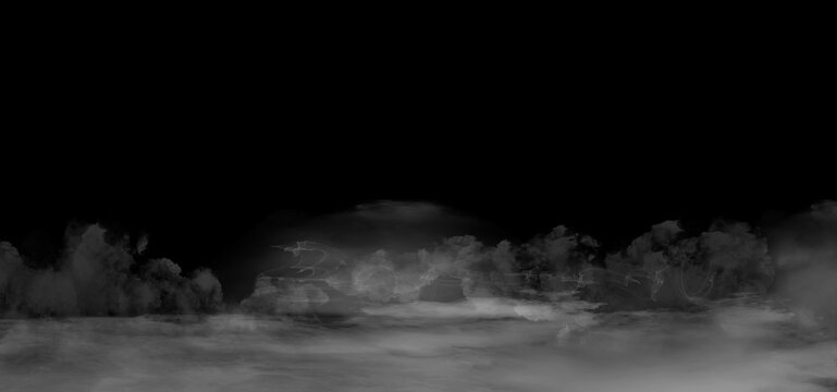 White smoke mist fog or clouds on dark floor black background, Fog in dark night street