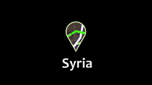 Abstract digital navigation map with glowing green path and target marker, syria, route location gps travel technology