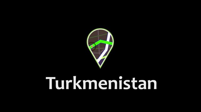 Abstract digital navigation map with glowing green path and target marker, turkmenistan, route location gps travel technology