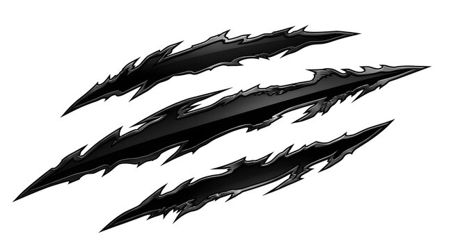 Metallic black claw scratch marks isolated on white background