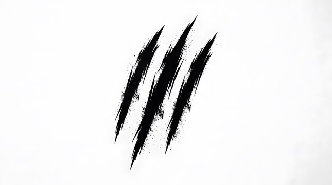 Black ink brush stroke claw marks isolated on white background