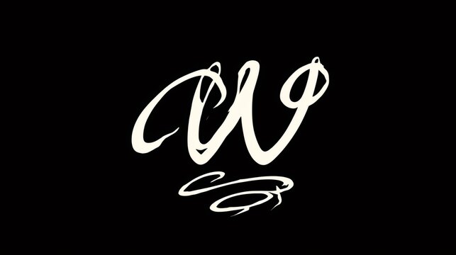 Letter w brush stroke typography on black background