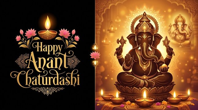 Happy Anant Chaturdashi Greetings Lord Ganesha Blessings Indian Festival Celebration Background Image