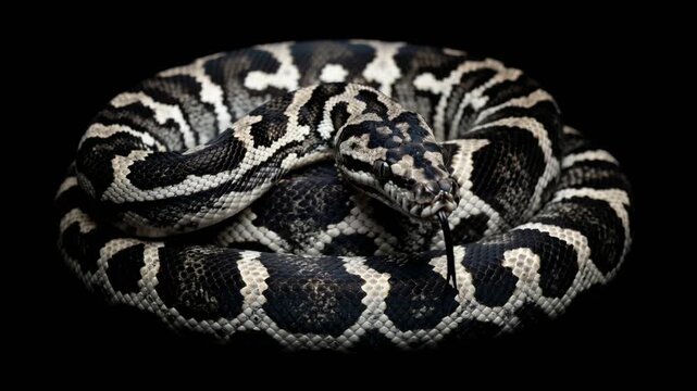 reticulated python isolated on black background close up video