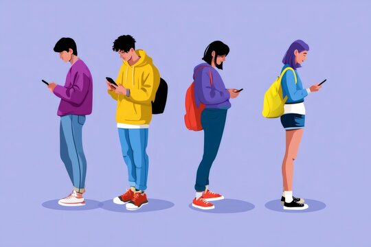 Young people ignoring each other using smartphones