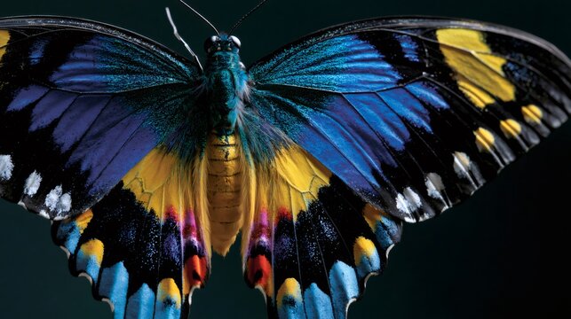 Vibrant butterfly showing colorful iridescent wings pattern