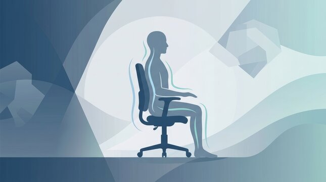 Ergonomic posture illustration with person sitting in office chair