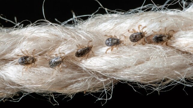Ticks infesting a rope, causing danger and parasitic threat