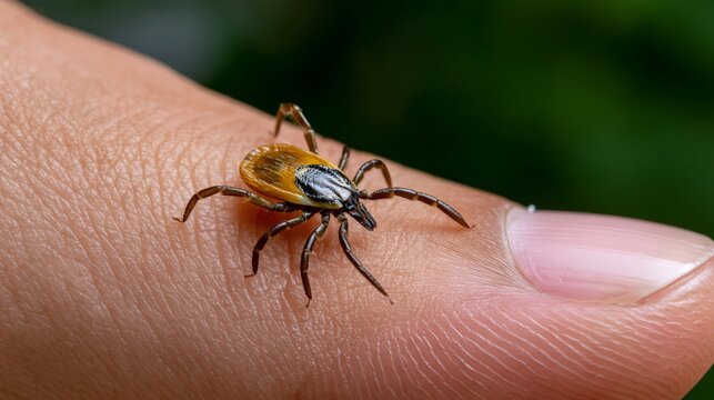 Tick crawling on human skin showing lyme disease risk