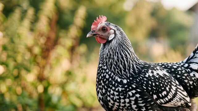 hamburg chicken close up portrait at morning light in german countryside video