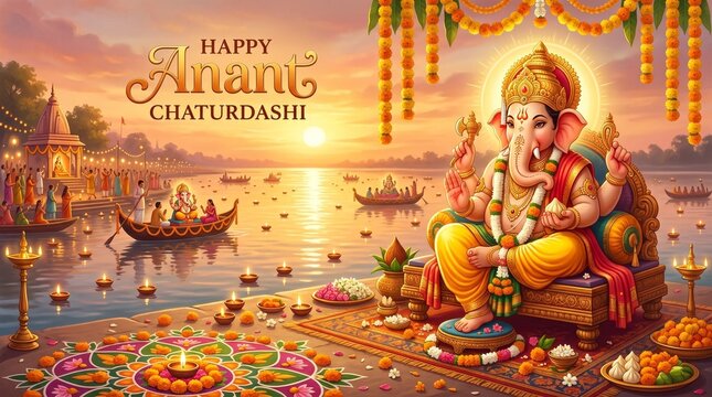 Lord ganesha celebrates anant chaturdashi by the water