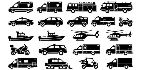 Obraz premium Black and white emergency and police vehicles set