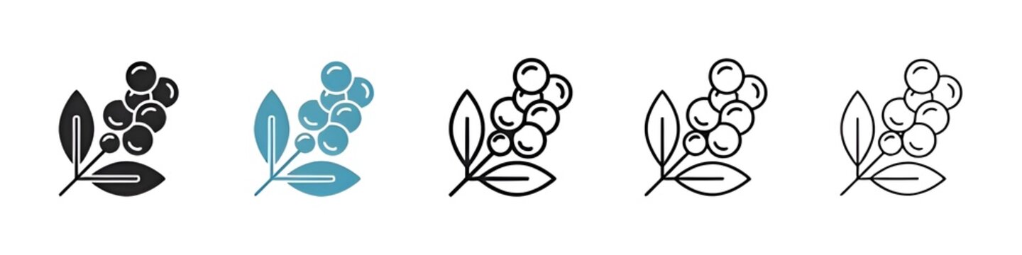 Coffee Plant Vector Icon Set. Aromatic Beans Leaf Emblem vector symbol for UI design. Thin line customizable illustration. Contour symbol. Vector isolated outline drawing. Editable stroke