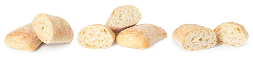 Naklejka premium Fresh ciabattas isolated on white, set. Italian bread