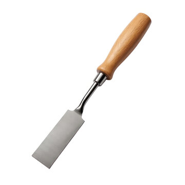 Flathead putty knife tool with wooden handle for construction, renovation, and home repairs, isolated on white background