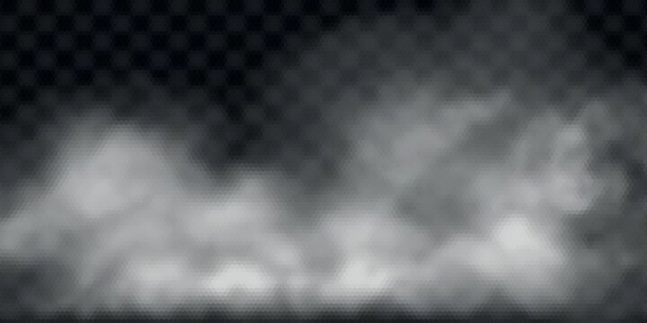 PrintSmoke and fog clouds on floor. Realistic mist rises from ground. Vector isolated on transparent background