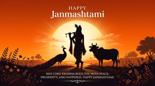 Happy Janmashtami Post and Greeting Card. Birthday of Lord Krishna Janmashtami Celebration and Creative Poster Vector Illustration
