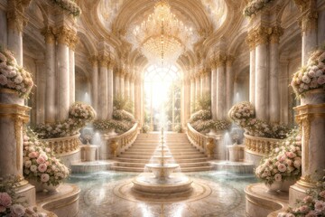 Fototapeta premium Luxurious palace interior with chandeliers.