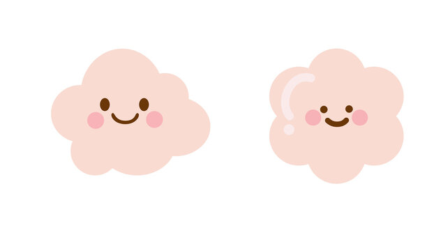 Cute Kawaii Cloud Face Icons, Adorable Smiling Cloud Characters Set, Transparent PNG