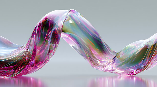 three dimensional glossy knot shape showing fluid abstract art and colorful reflections