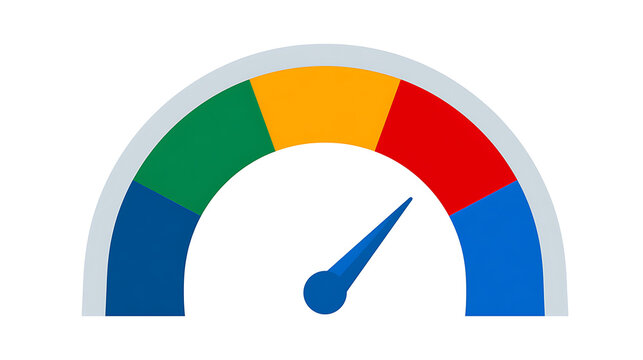speedometer style dial with colorful scale representing performance measurement and rating