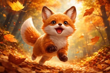 Fototapeta premium Joyful fox in autumn forest
