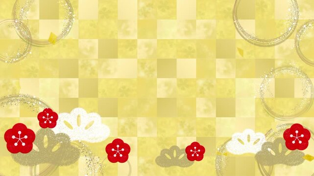 金箔が舞い散る和風ゴールド市松模様の背景動画
