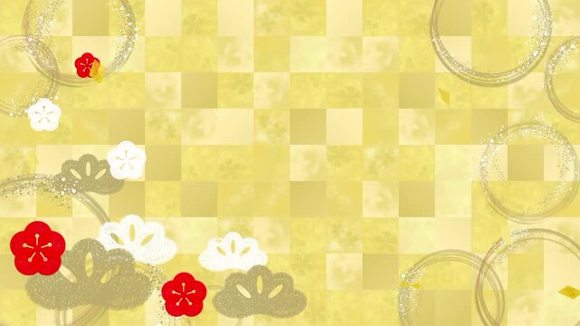 金箔が舞い散る和風ゴールド市松模様の背景動画