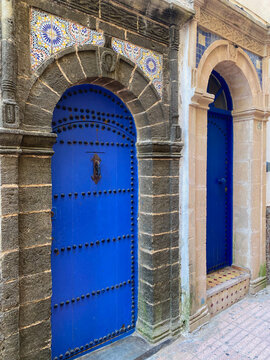 Typical architecture and doors of Essaouira old city, Morocco