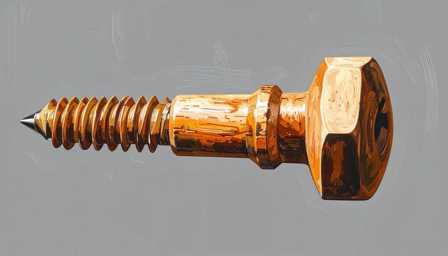 Close up of a rusted copper bolt and screw.