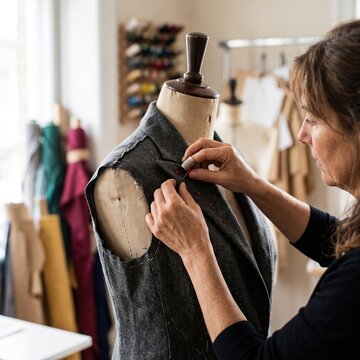 Seamstress Fitting Fabric on Mannequin