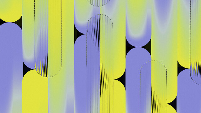Abstract Digital Glitch Background with Yellow Purple Vertical Bars and Distortion Texture