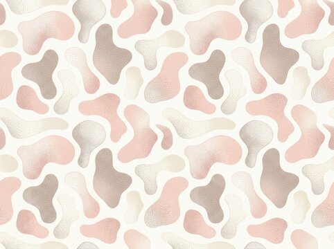 Seamless pattern with abstract organic shapes and stippled texture in soft pink and beige
