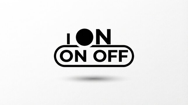 Minimalist ON OFF switch text logo on white background.