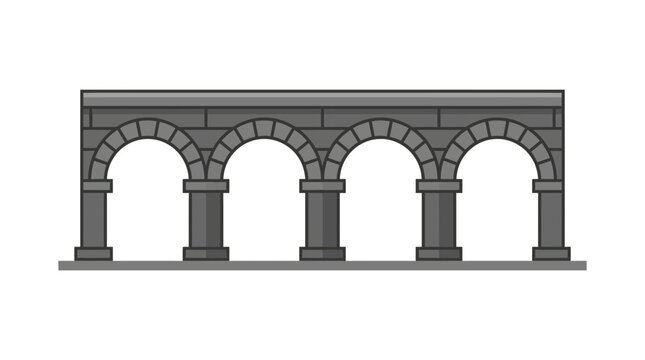 Historical stone arch bridge viaduct structure illustration.