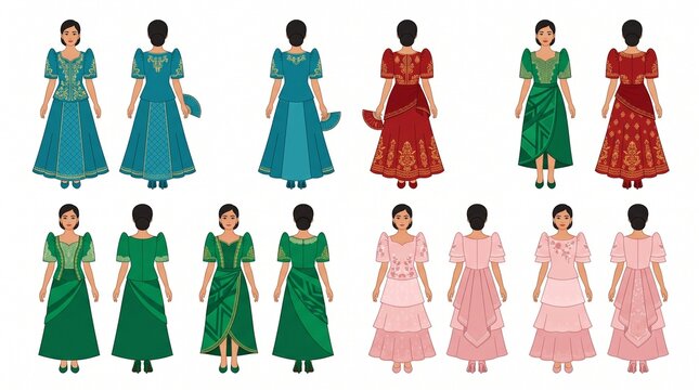 Filipino Maria Clara Dress Flat Drawing Collection