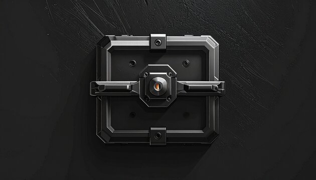 Close up of a heavy duty metal padlock on dark background.