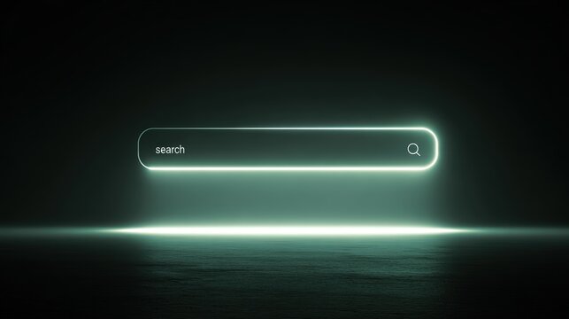 Faint search bar interface overlay on dark monitor screen with subtle green glow showcasing minimalist UI design perfect for SEO optimization search engine ranking and digital marketing strategy.