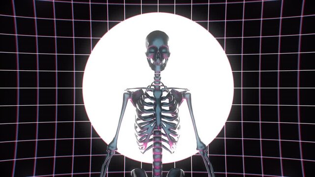 Futuristic Skeleton Skull Neon Grid VJ Loop