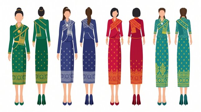 Laotian Sinh Dress Flat Drawing Collection